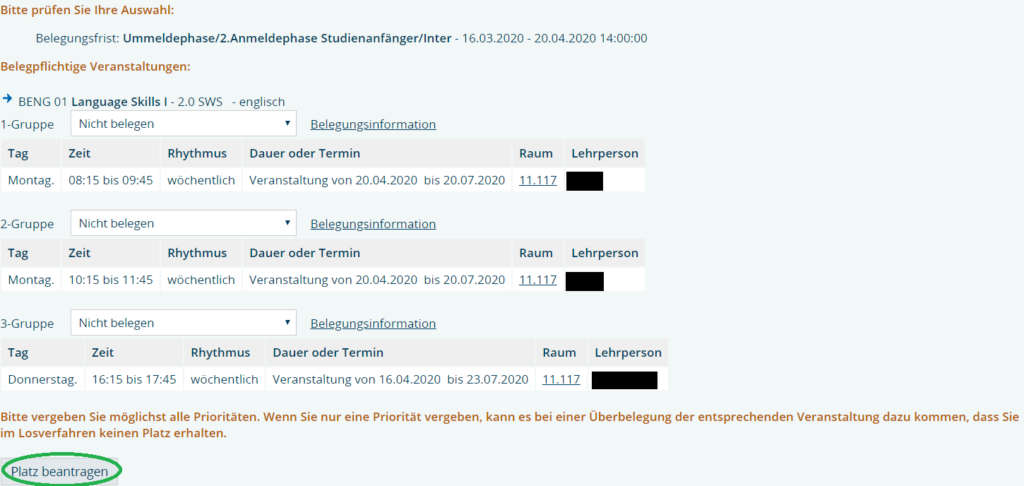 Wie kann ich Prioritäten für eine Veranstaltung mit mehreren Parallelgruppen vergeben?