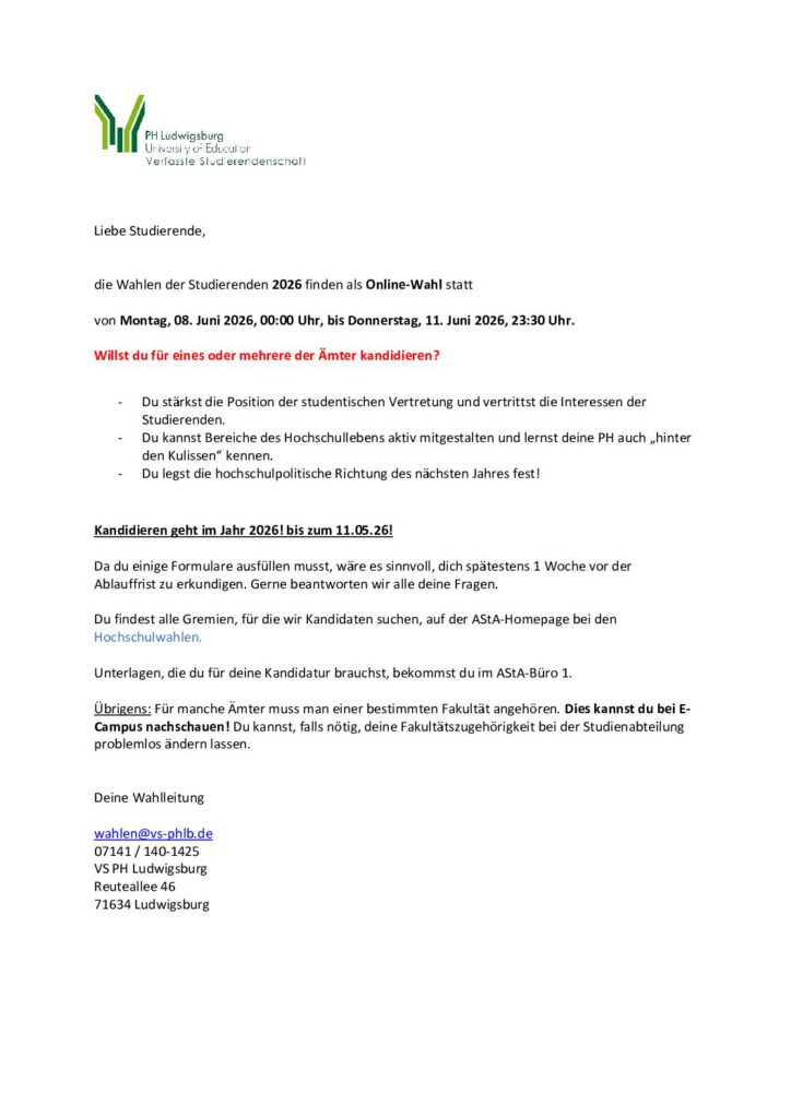 AStA - Newsletter vom 21.04.2026